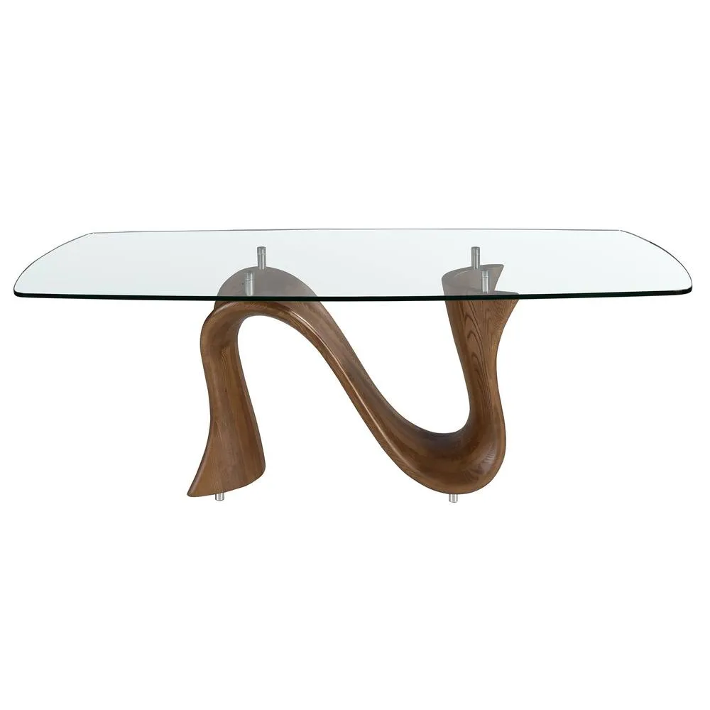 Angel Cerda Angel Cerdá 1197 Oval Barrel Dining Table, Tempered Glass Top with Walnut Legs 2