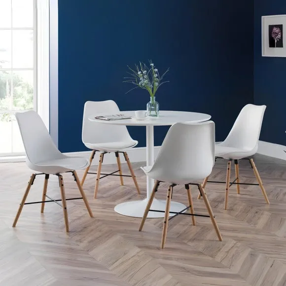 Blanco 4 Seater Round Pedestal Dining Table, White 5
