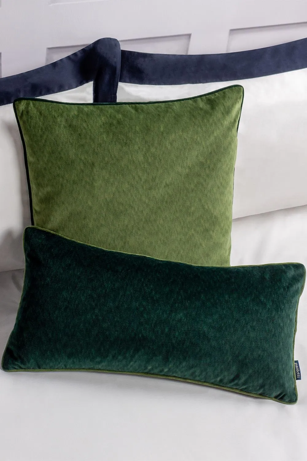 Paoletti Torto Mottled Velvet Contrast Piped Cushion in Green 4