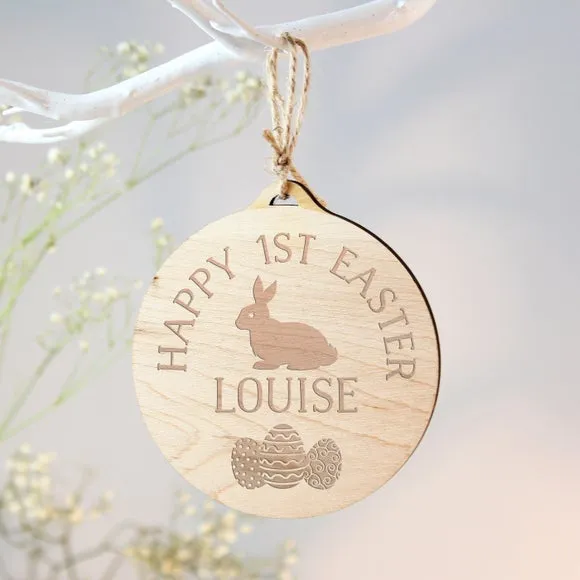 Personalised Easter Bunny Round Wooden Decoration 2
