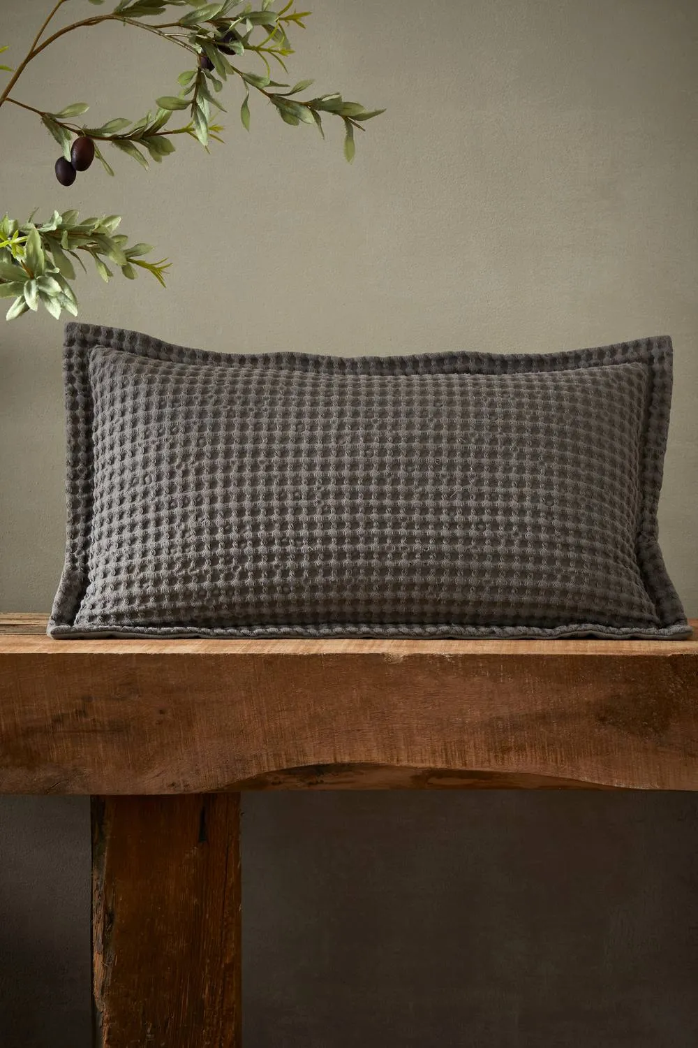 Pineapple Elephant 'Jaipur Chunky Waffle' Cotton Cushion in Grey