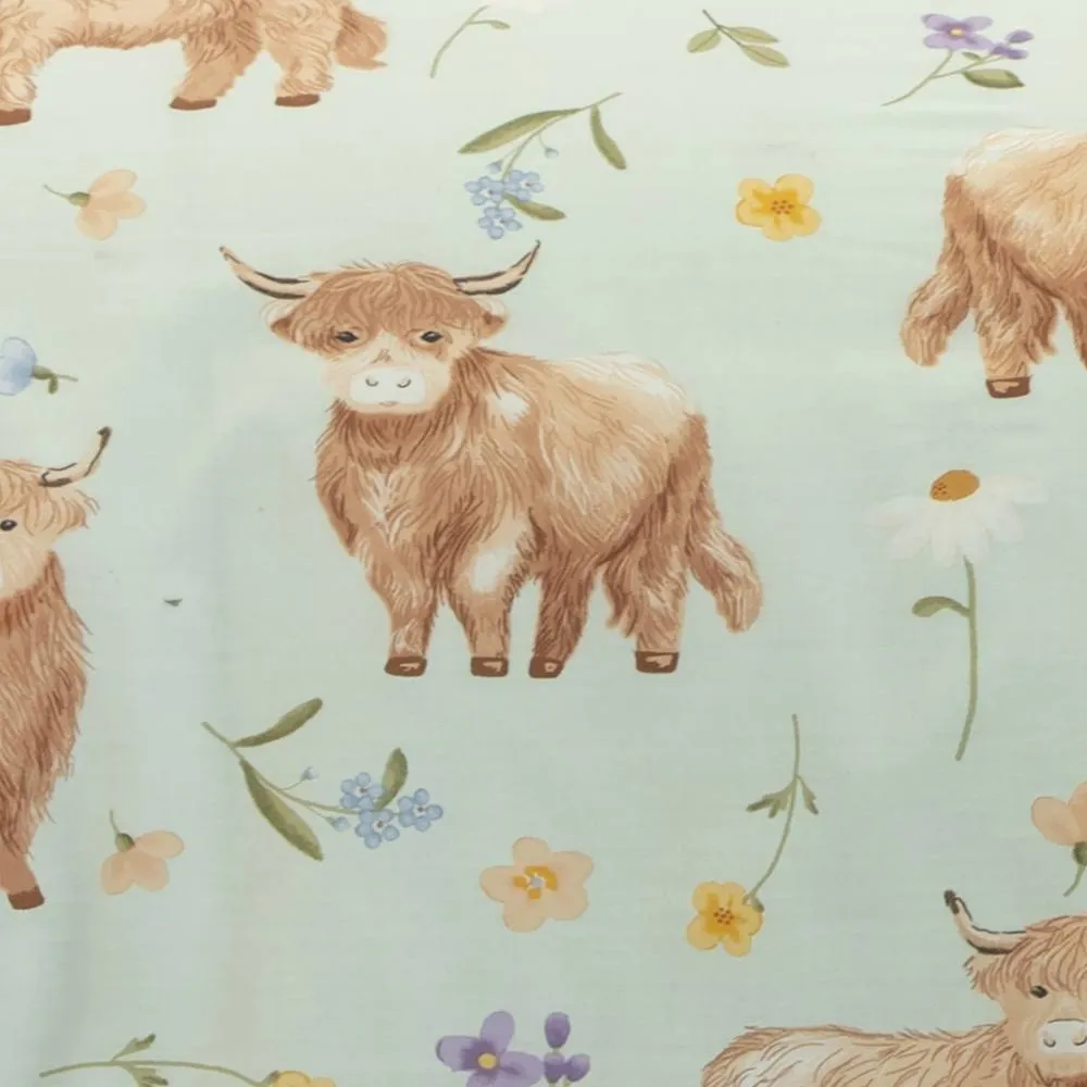 Portfolio Home Daisy Highland Cow Floral Duvet Cover Set With Pillow Case Bedding in Light Green 3
