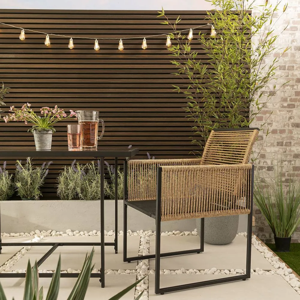 Nöa and Nani Jari Garden Table with 2 Armchairs in Black & Rattan 3