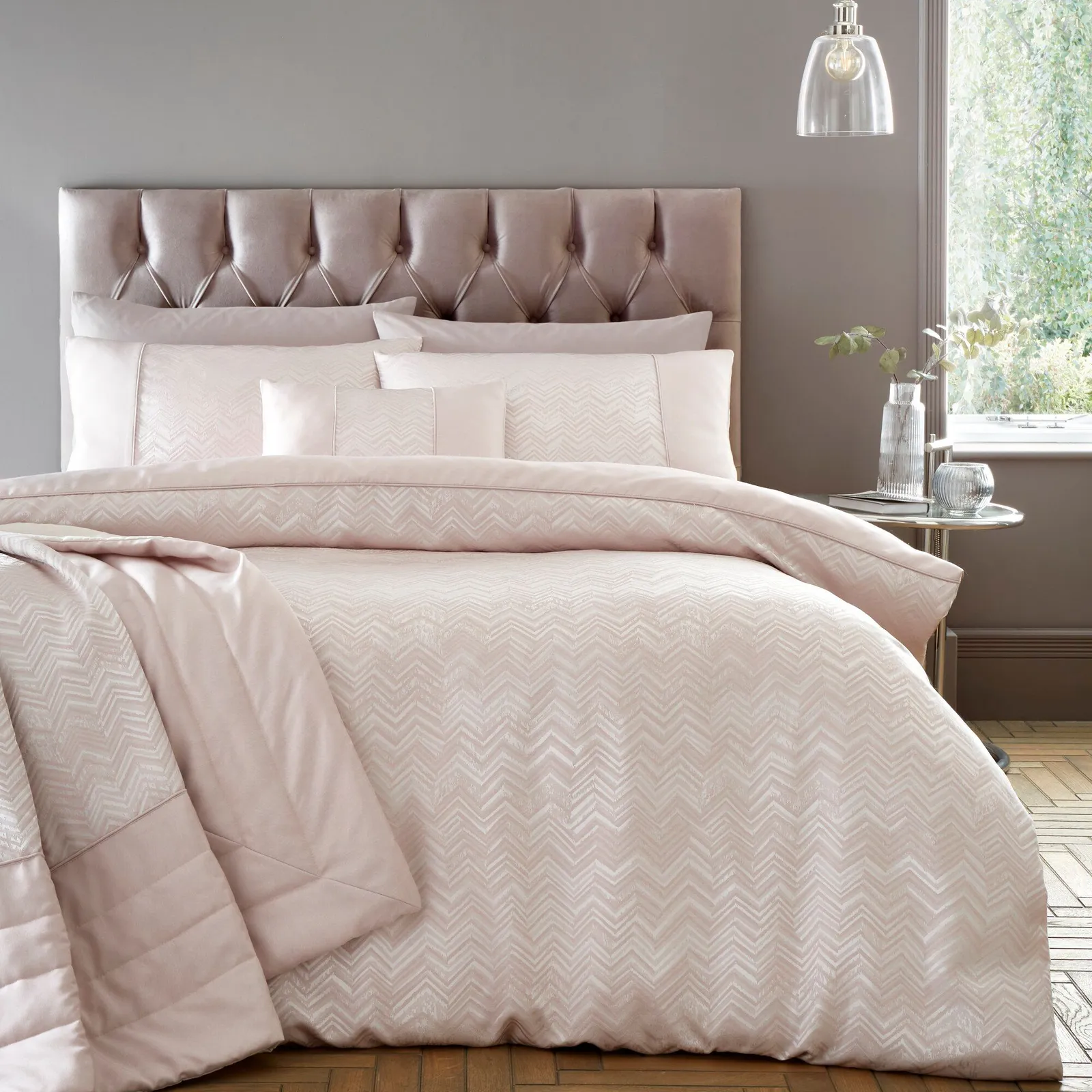 Portfolio Home Antibes Chevron Waves Duvet Cover Set Quilt with Pillowcase in Pink 1
