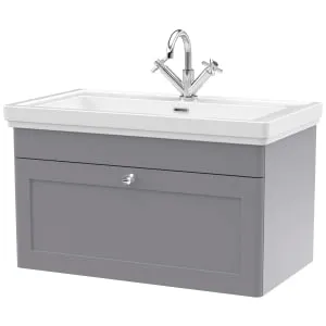 Classique Satin Grey Wall Hung 1-Drawer Vanity & Basin 1 Tap Hole - 496 x 830mm