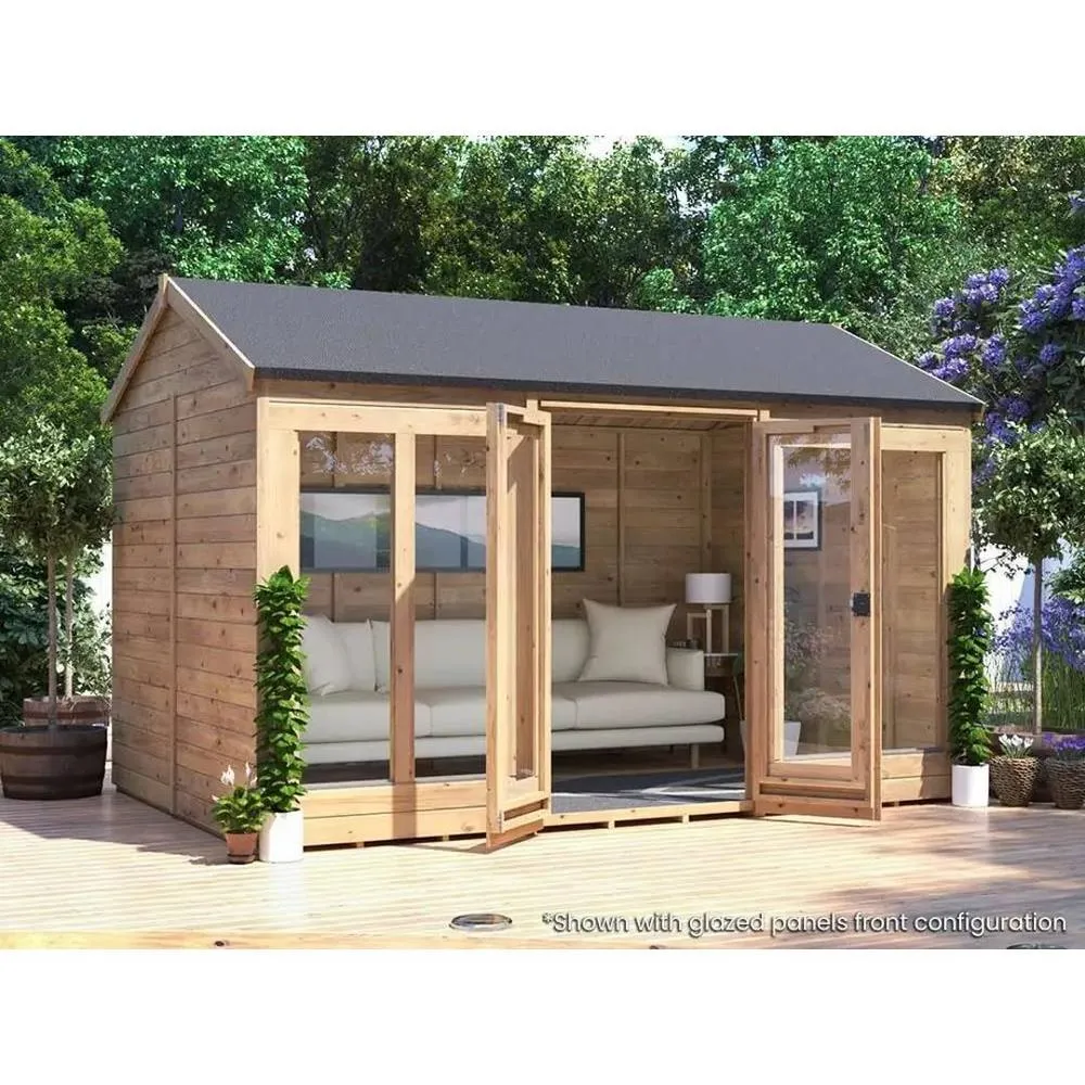 Dunster House Summerhouse 3.6m x 2.4m (12' x 8') Reverse Apex, RagePanda Modular in Tan 3