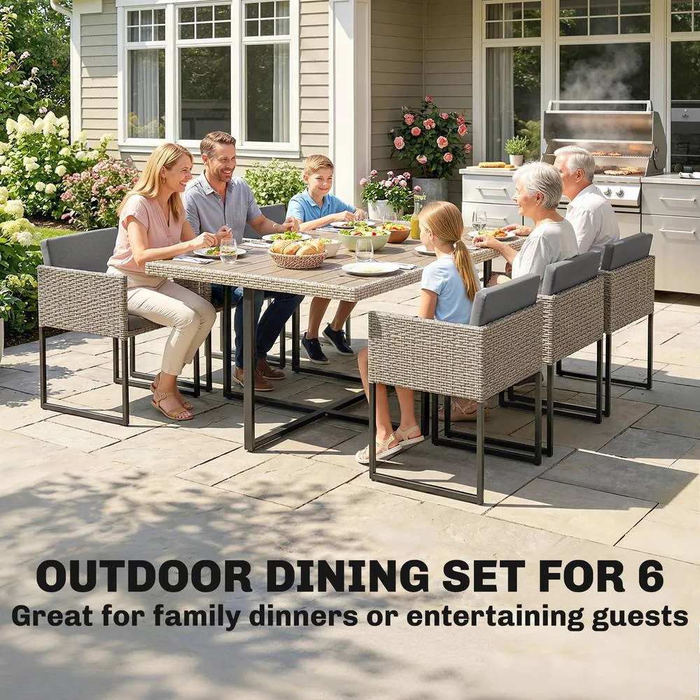 OUTSUNNY Rattan Garden Furniture Set, Rattan Table & Chairs with Cushions in Light Grey 4