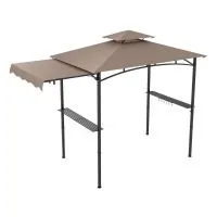 Costway 318x153cm Grill Gazebo Outdoor Barbecue Canopy Tent w/Side Awning in Brown
