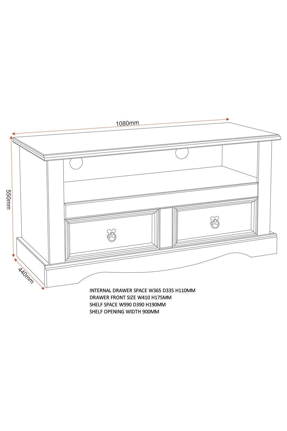 Seconique Corona 2 Drawer Flat Screen TV Unit in Natural 6