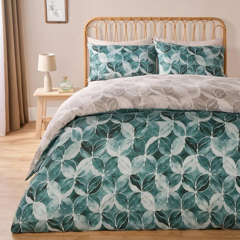 OHS Geo Duvet Cover Set Quilt Pillowcase Watercolour Soft Bedding in Green