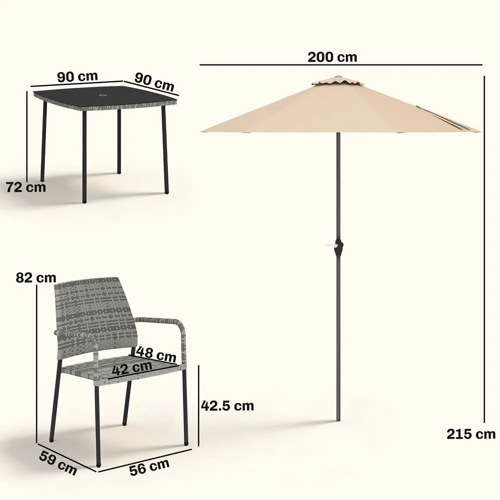 OUTSUNNY 4 Seater Rattan Dining Set with Parasol, Light Grey 3