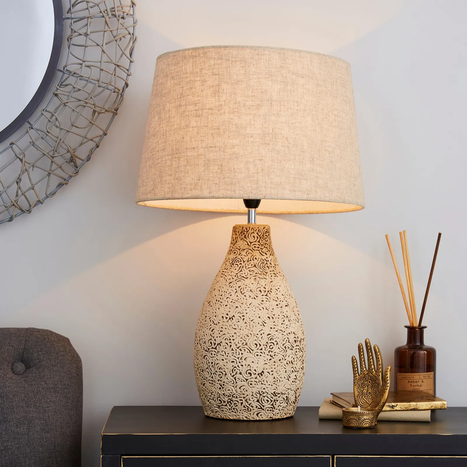 Mahon Tall Stamped Barrel Table Lamp Light Brown / Natural