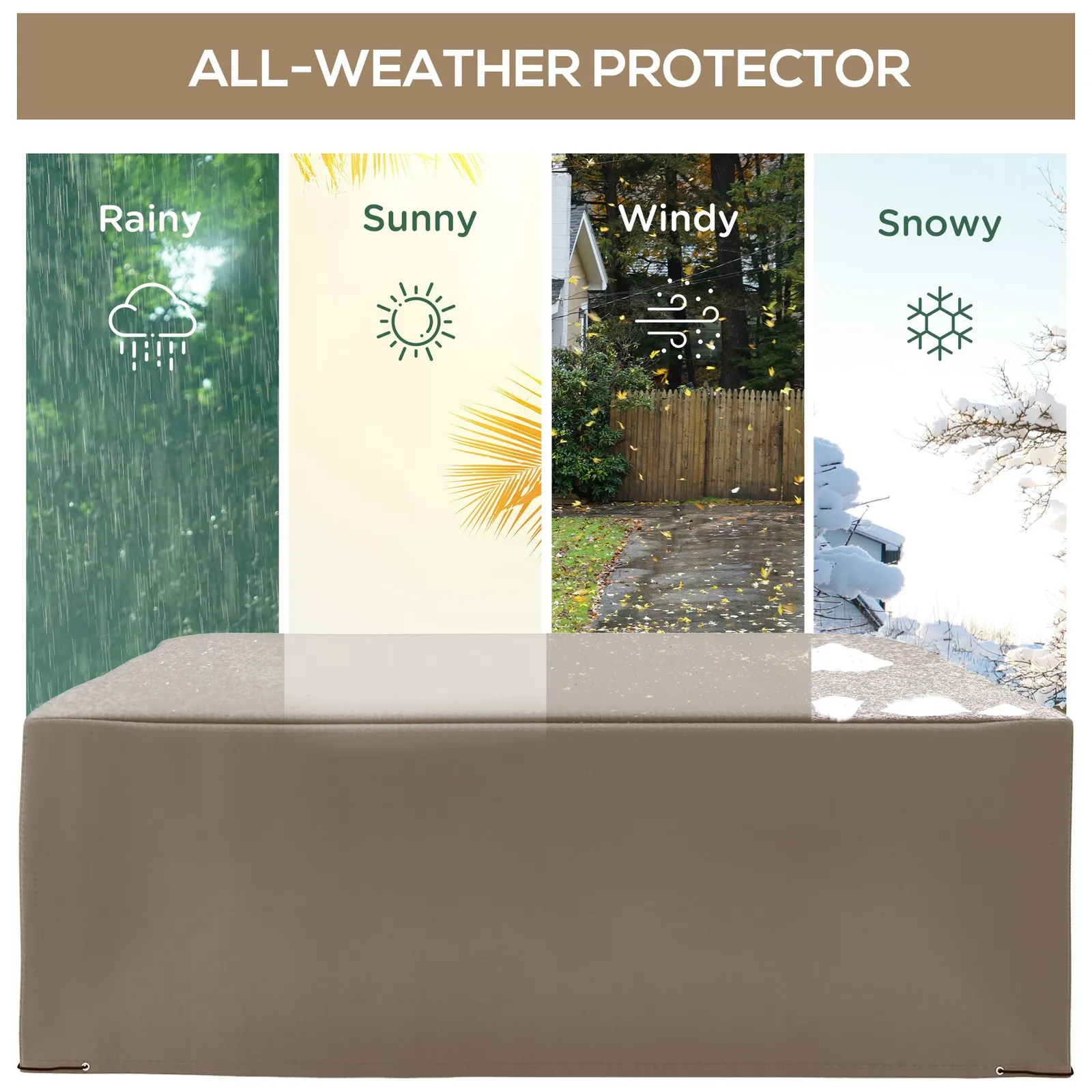 OUTSUNNY 275x205cm Outdoor Furniture Protective Cover Water UV Resistant in Beige 4