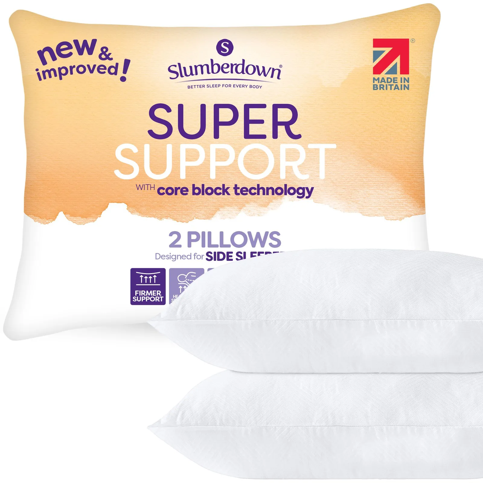 Slumberdown 2 Pack Super Support Firm Support Pillows in White