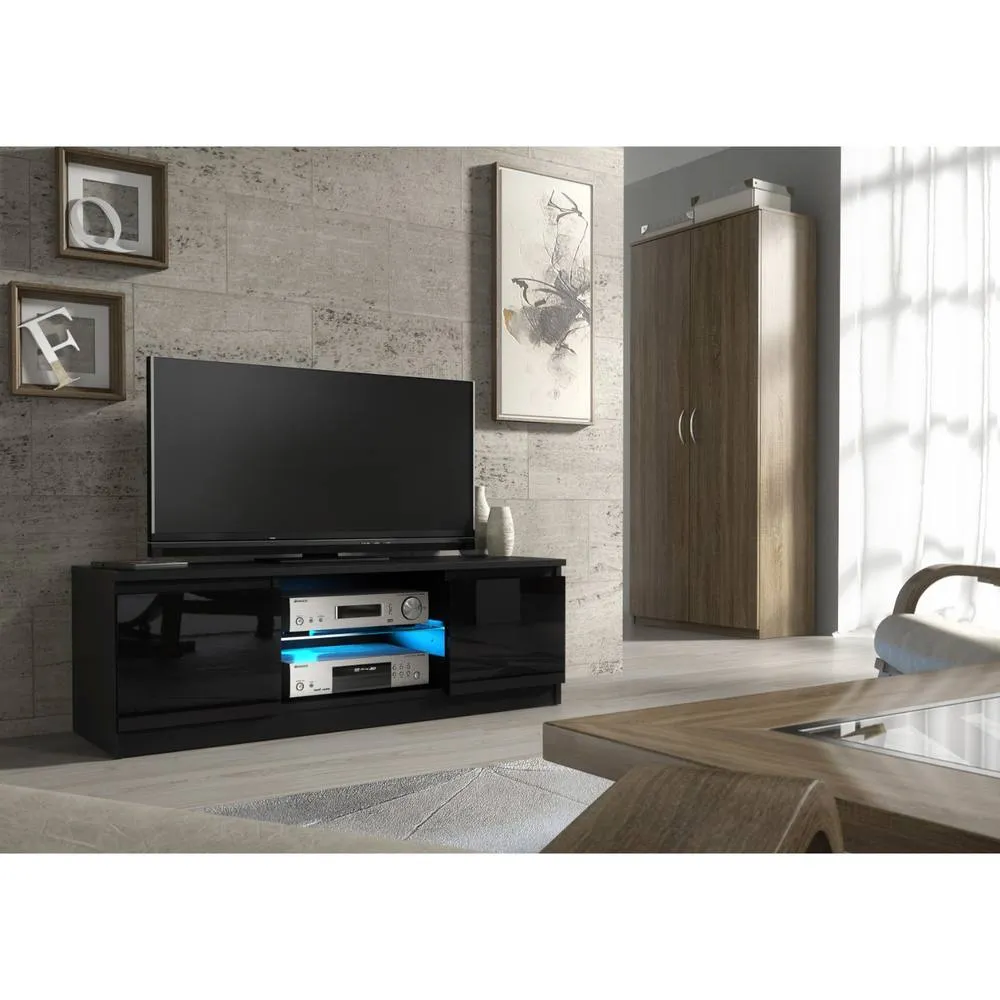 Creative Furniture Aura TV Unit 120cm - Black with Gloss Doors & LED Lights 2