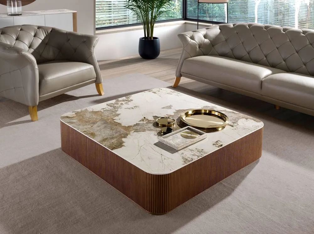 Angel Cerda Square Coffee Table White Porcelain Marble Top 3