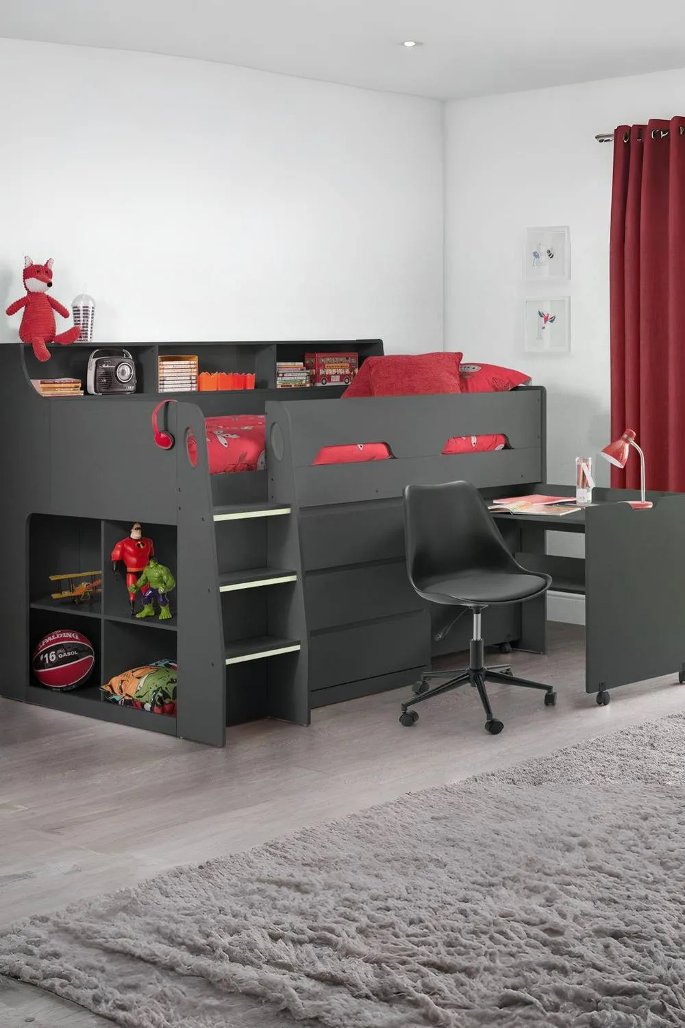 Julian Bowen Jupiter Midsleeper Cabin Bed with Desk in Dark Grey 1