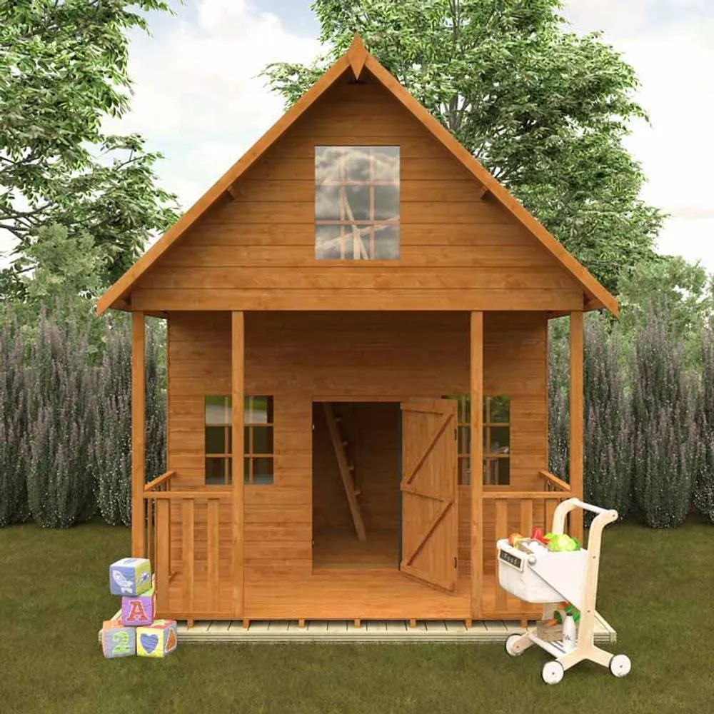 Buttercup Farm 8 x 8 Feet Lodge 12mm Shed - Solid Wood/Softwood/Pine in Burnt Orange 2