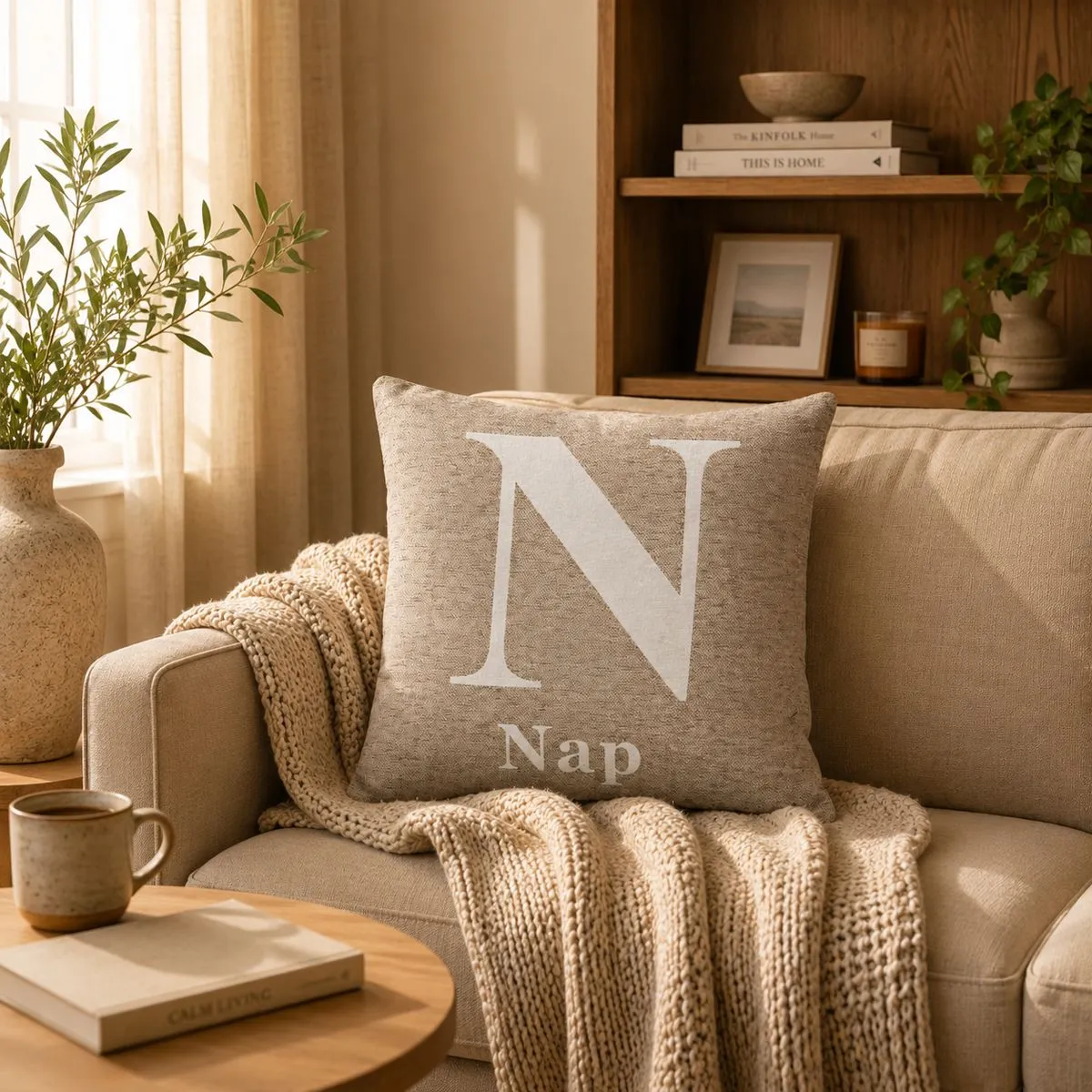 Orsina Nap Words Black Cushion in Natural