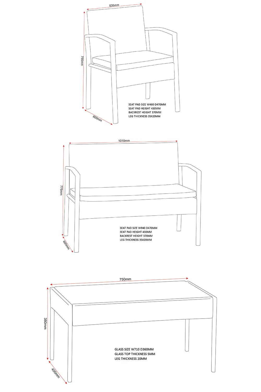Seconique Cedar 4pc Garden Set in Black 6