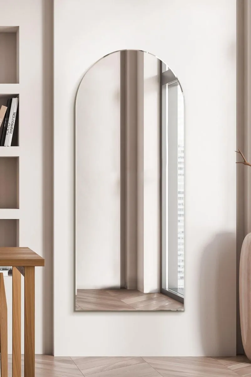 MirrorOutlet The Arcus - Frameless Arched Leaner/Wall Mirror 63" X 27" (160CM X 70CM) in Silver 6