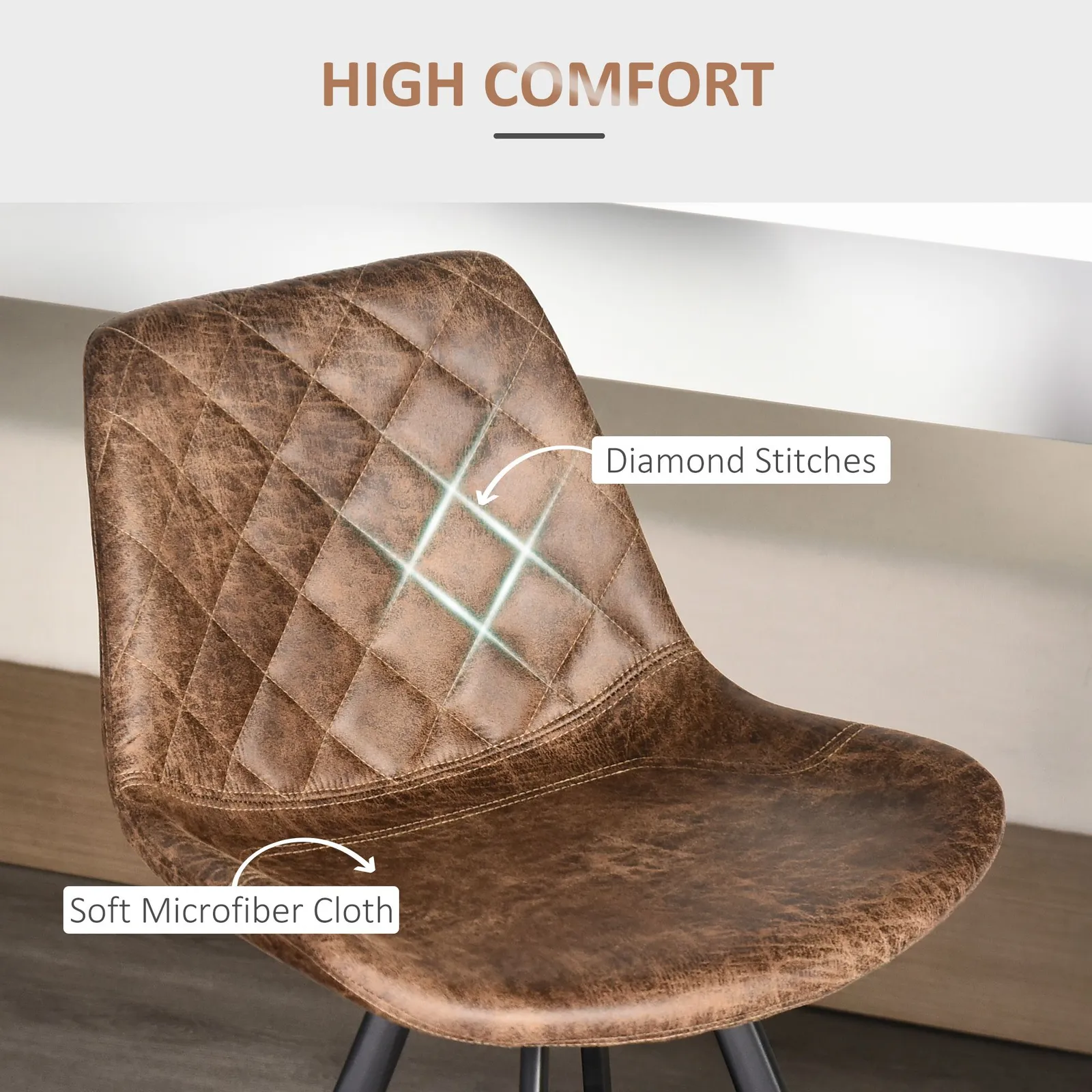 HOMCOM of 2 Bar Stools Padded Comfortable Steel Frame Footrest for Kitchen in Brown 5