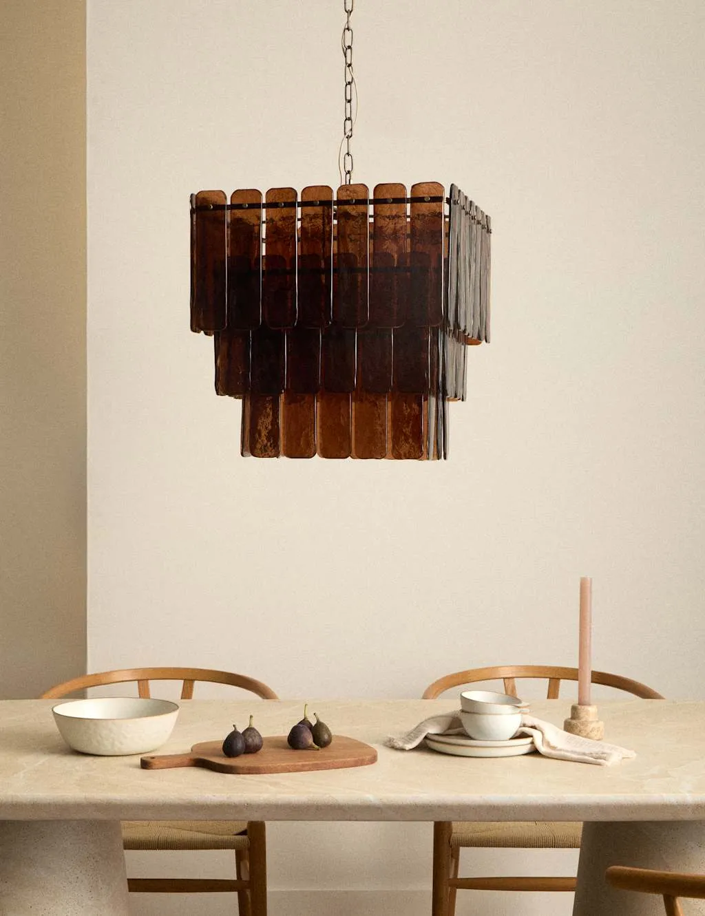 M&S Glass 3 Tier Square Pendant Light Brown
