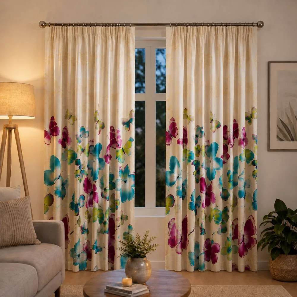 Smart Living Fashion Butterfly Curtains Pair with Tie Backs -Colourful Print 2