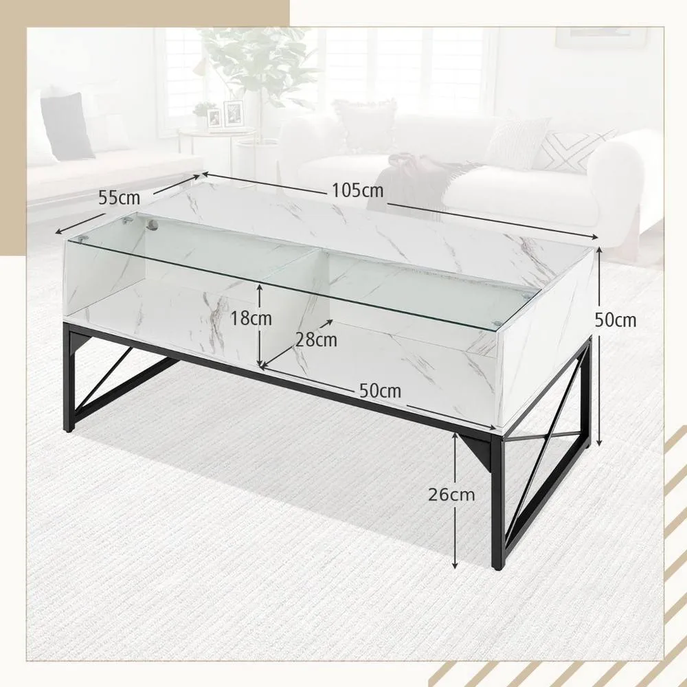 Costway High-gloss LED Coffee Table Center Table Modern Accent Table in White 2