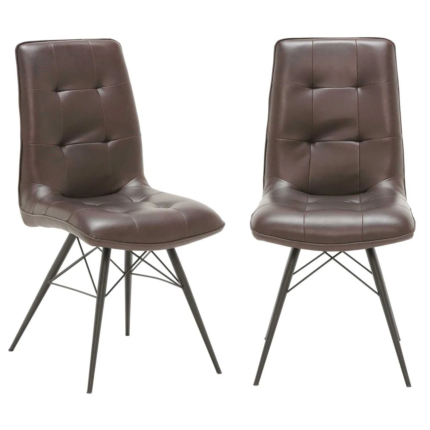 Pair of Hix Upholstered Dining Chairs - Brown - Leather - Buttoned - W45 x D62.5 x H94cm - Barker & Stonehouse