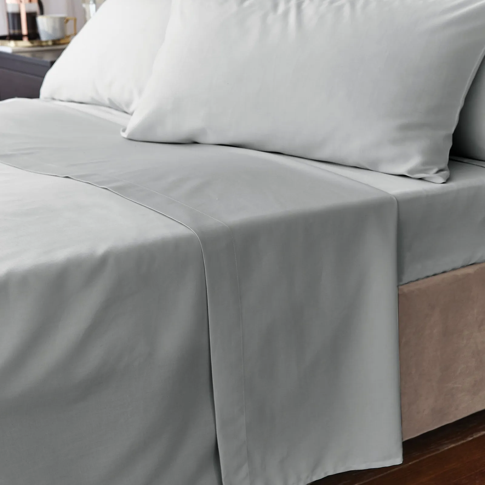 Hotel Egyptian Cotton 230 Thread Count Sateen Flat Sheet Silver