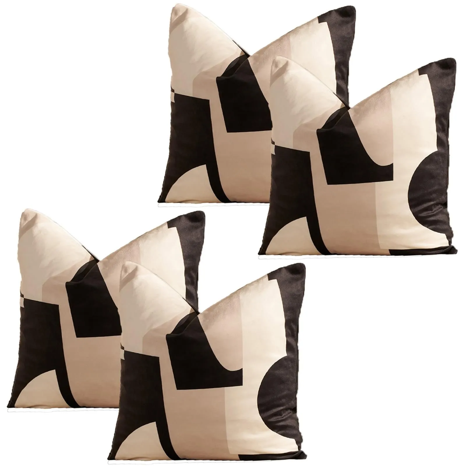 OHS 4 x Abstract Velvet Print Cushion Covers in Black