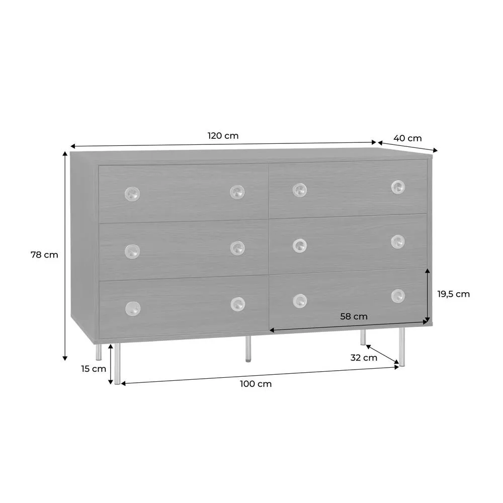 sweeek Vintage dresser with wood decor & stainless steel, 6 drawers in Dark Brown 5