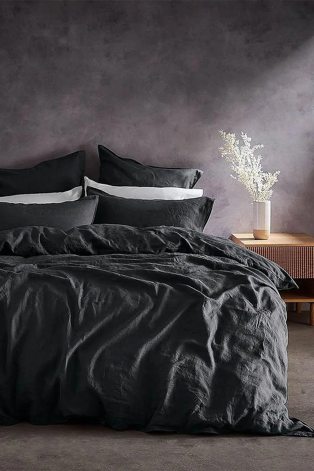 Lazy Linen 'Pure Washed Linen' Pillowcase Pair in Charcoal