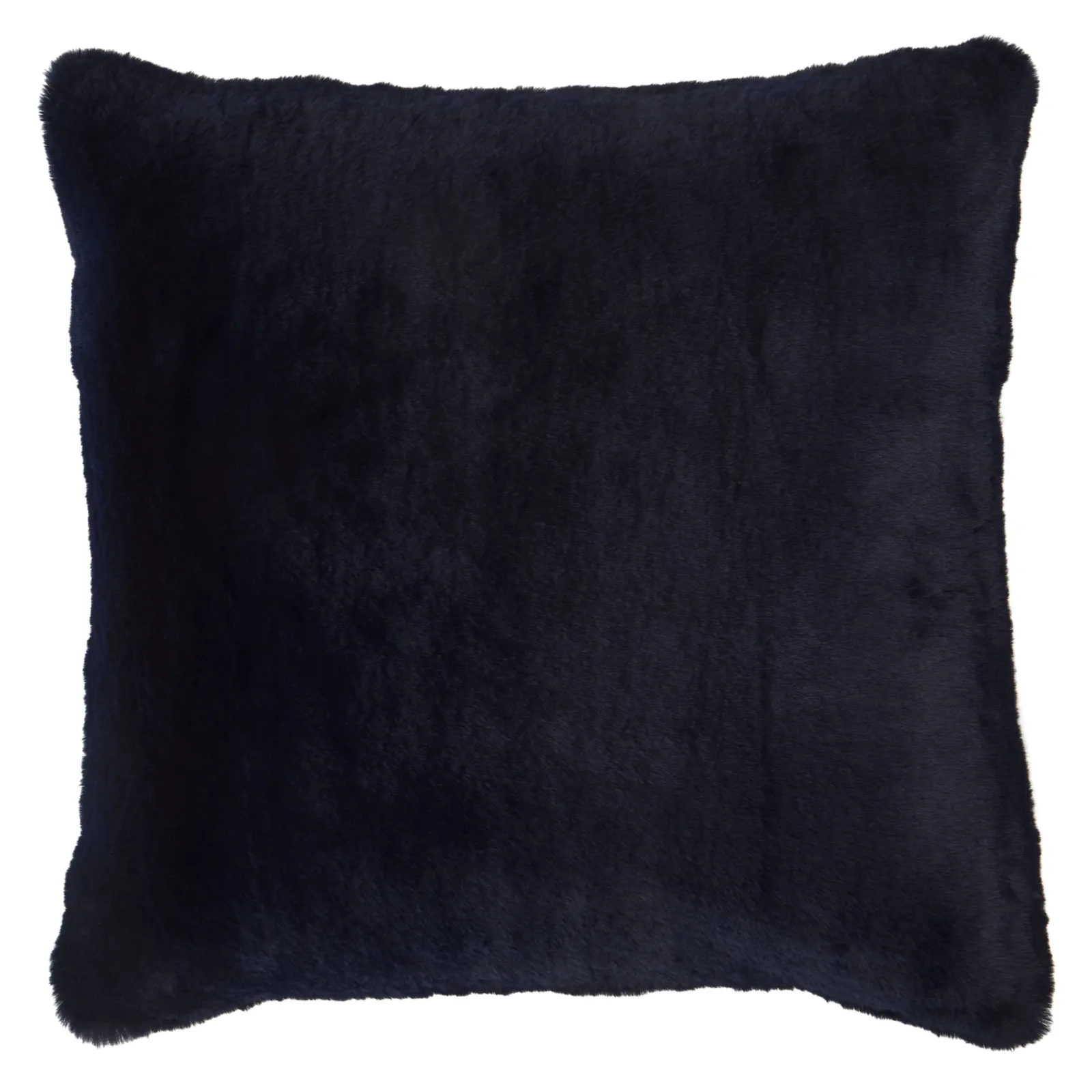 Orsina Navy Blue Faux Fur Square Cushion, Plush Feather Filled Decorative Pillow For Sofa Or Bed, Soft Faux-Suede