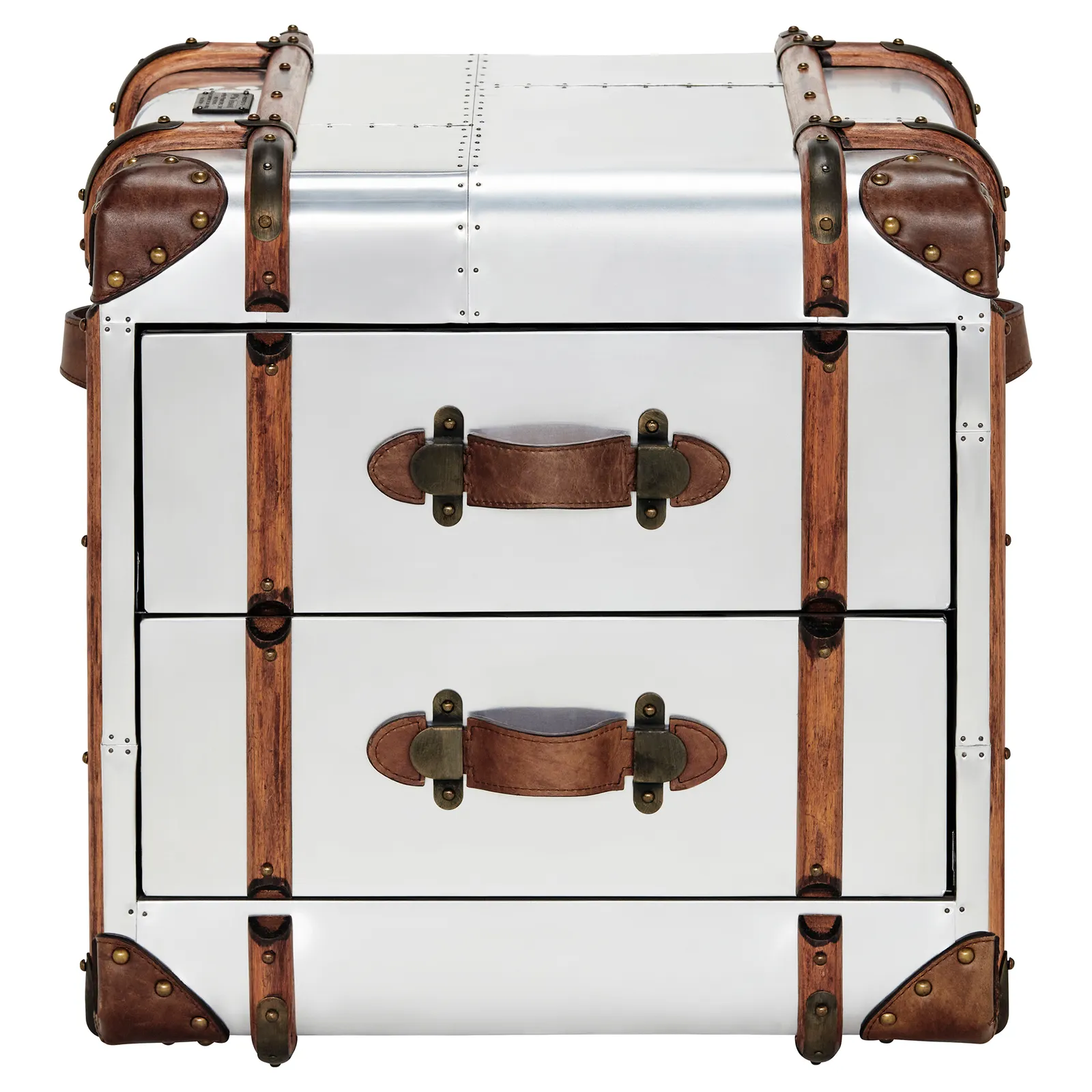 Timothy Oulton Globetrekker 2 Drawer Side Table, Silver Metal | Barker & Stonehouse 4
