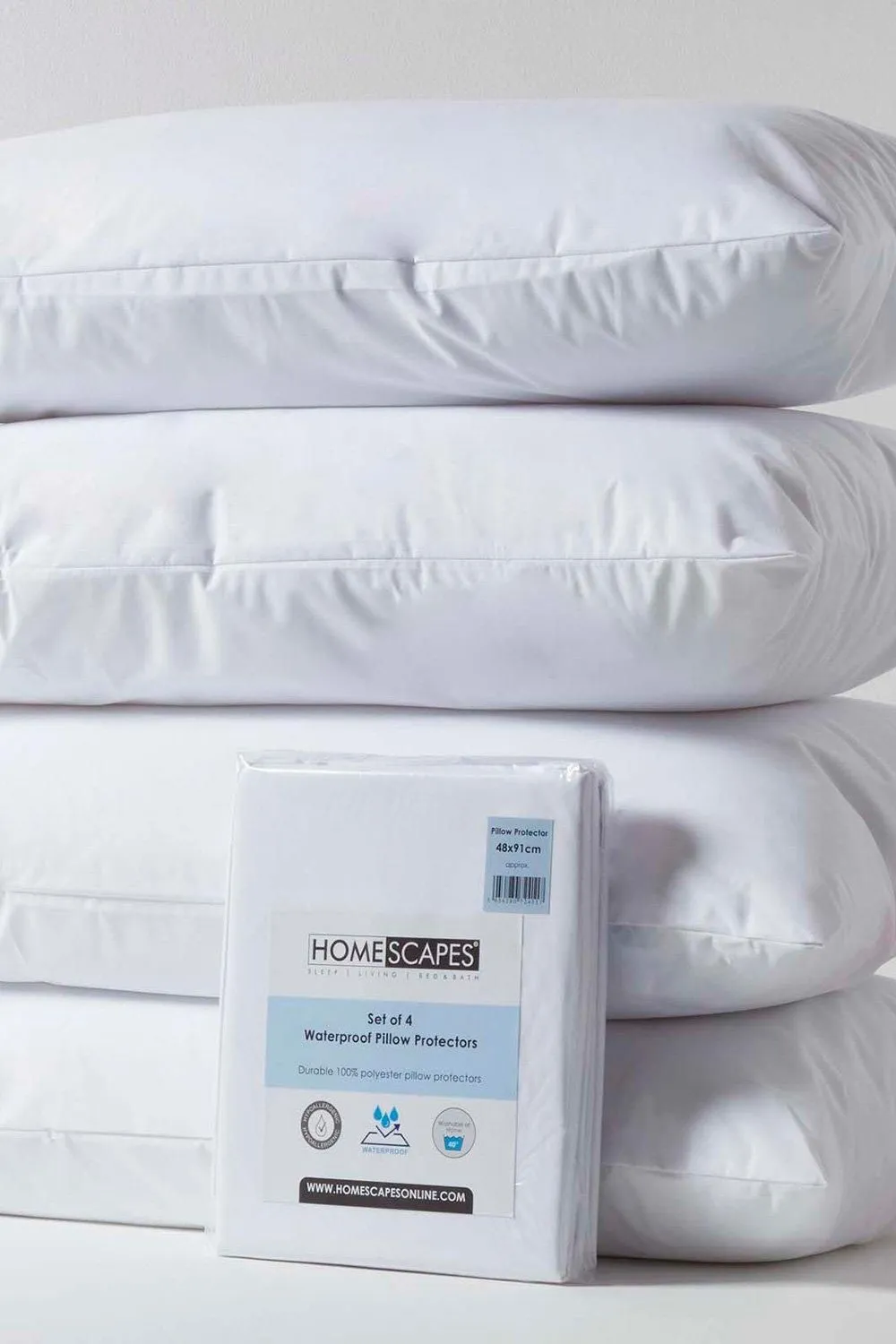 Homescapes Waterproof Pillow Protectors King Size, Pack of 4 in White