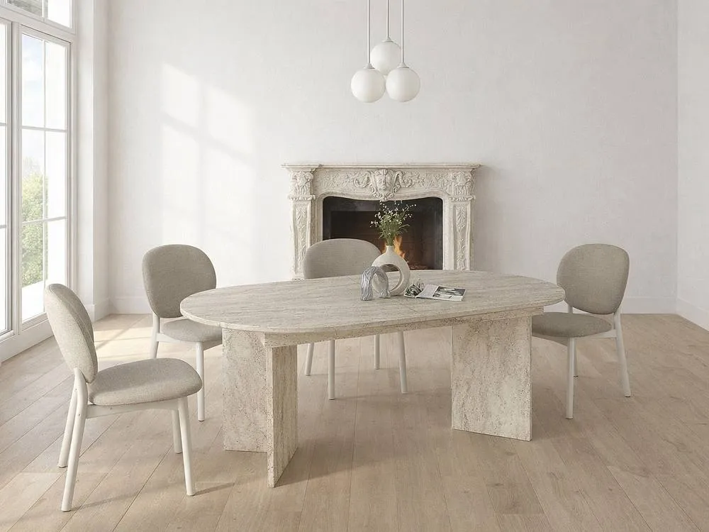 Vente-unique Extendable Dining Table for 6 To 10 People - Beige Travertine Effect