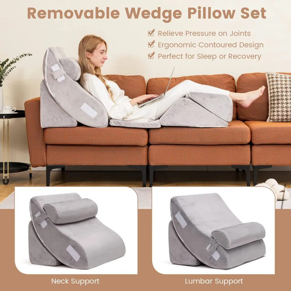 Costway 6pcs Bed Wedge Pillow Post Surgery Memory Foam Fill Pillow Set-Silver in Silver 6