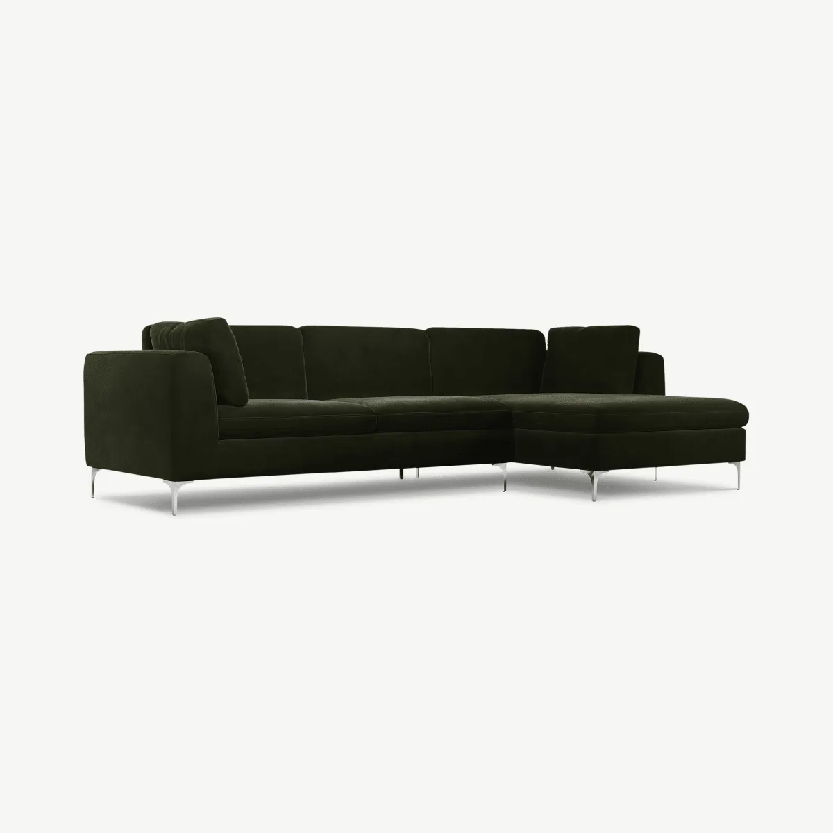 Monterosso Right Hand Facing Chaise End Sofa, Dark Olive Velvet with Chrome Leg