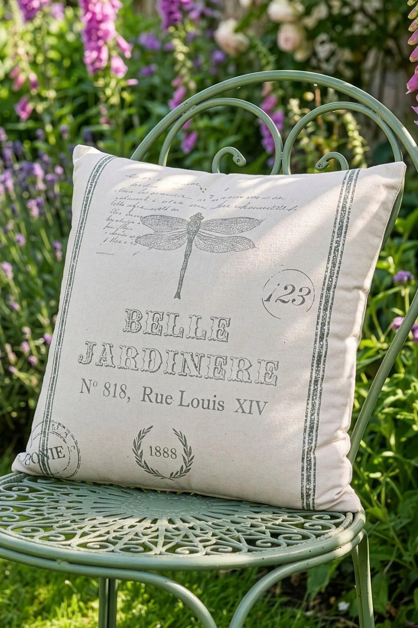 Dibor Traditional Belle Jardinere Green Summer Outdoor Garden Cushion L50 x W50cm in Grey