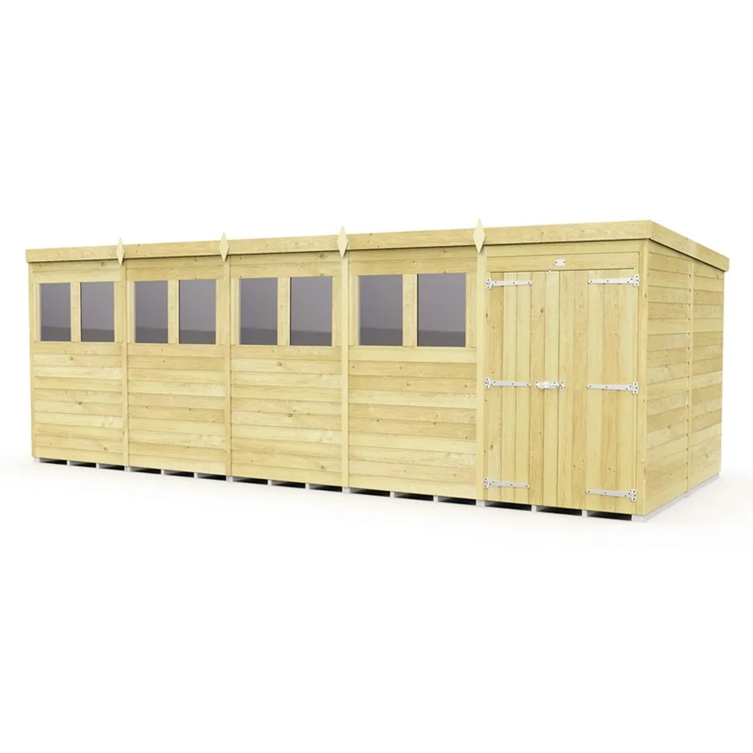 Buttercup Farm 20 x 8 Feet Pent Shed - Double Door W/ Windows - L231 x W589 x H201 cm in Brown