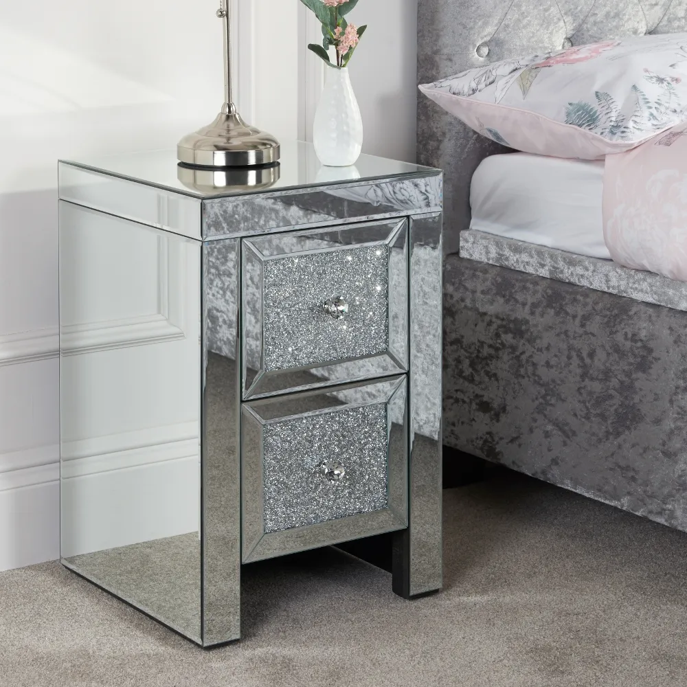 Vienna Mirrored 2 Drawer Bedside Table