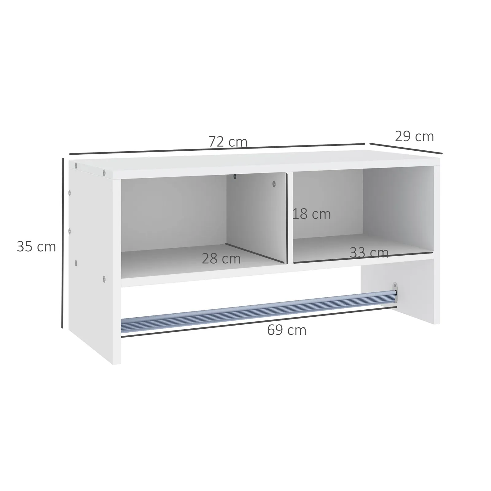 HOMCOM Storage Hat Rack Hanging Coat Organizer Rail Hanger Wall Mounted in White 3