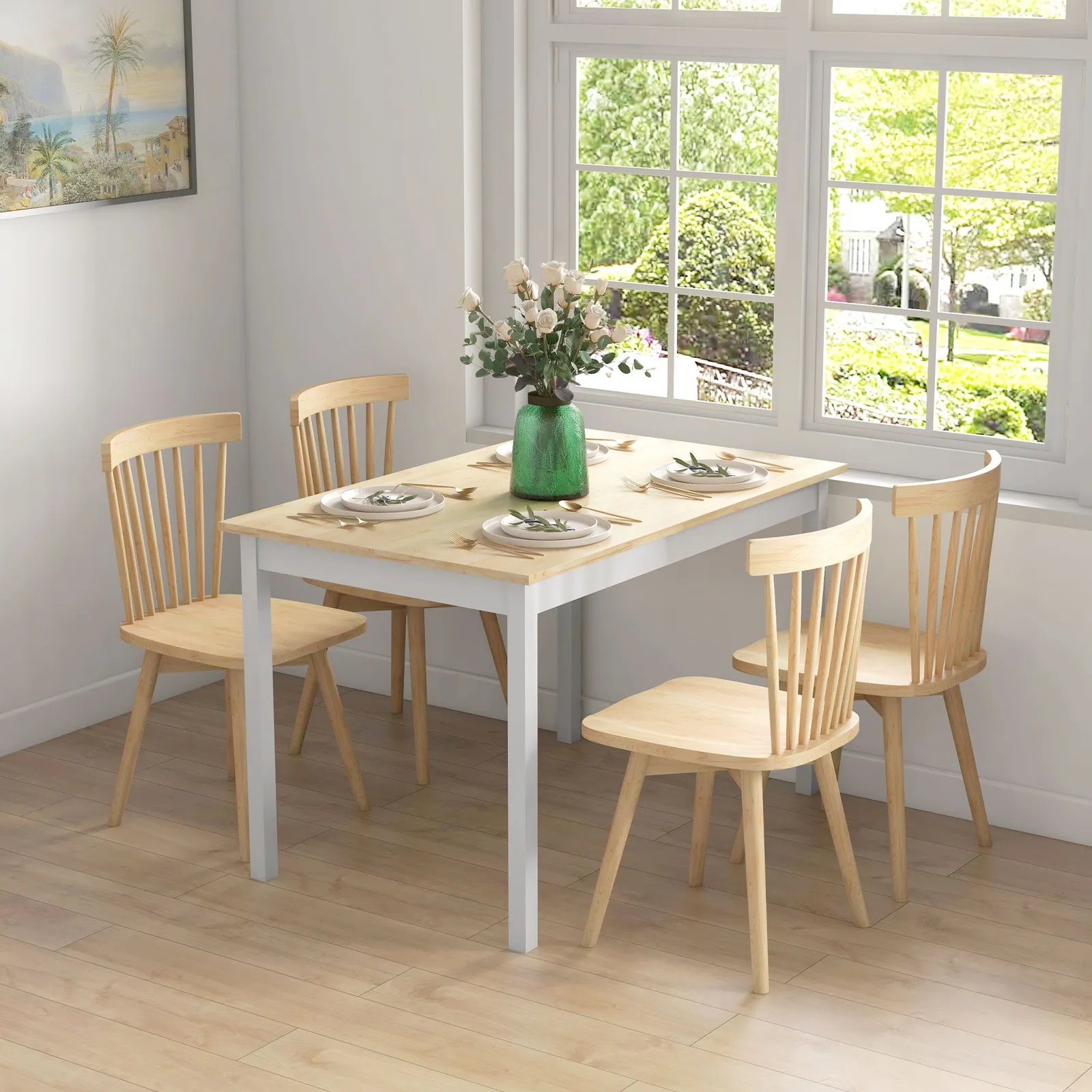 HOMCOM Farmhouse Dining Table Kitchen Table with Wood Frame for Dining Room in Yellow