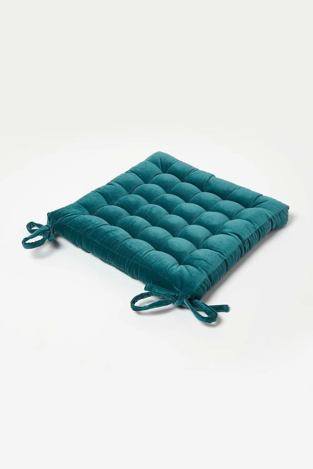 Homescapes Seat Pad Luxury 100% Cotton Velvet Indoor Outdoor Garden Cushion, 40cm in Teal 1