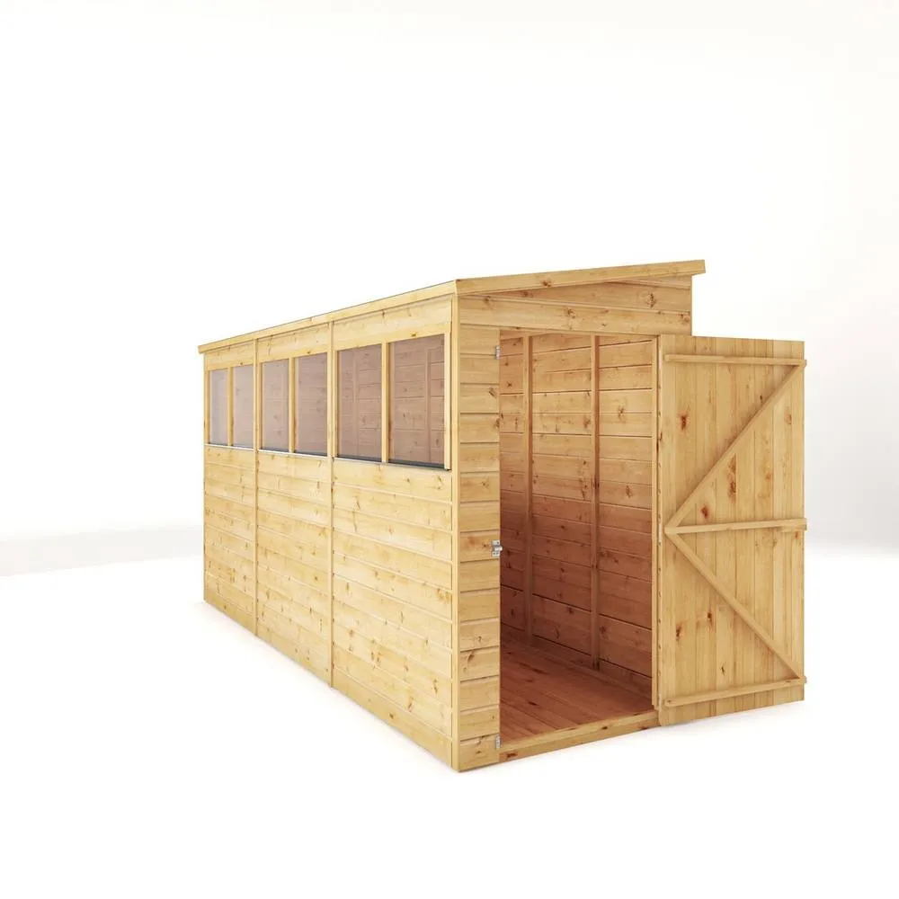 Mercia 12 x 4 Feet Modular Shiplap Pent - Wood - L370 x W127.9 x H203.3 cm in Light Brown 2