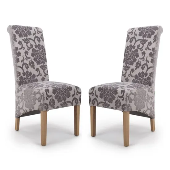 Krista Roll Back Baroque Velvet Mink Dining Chairs In Pair
