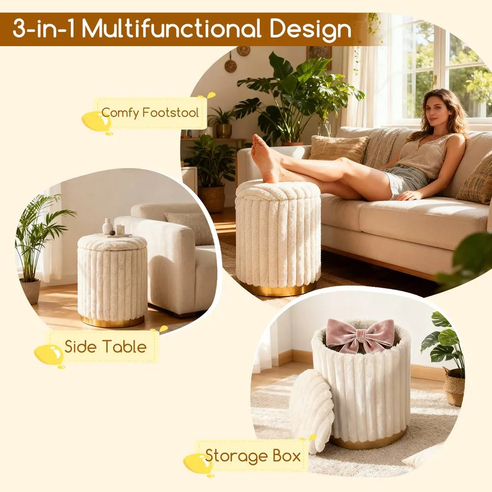 Costway Modern Ottoman Set of 2 Vanity Stool Footrest w/ Detachable Lids in Cream 6