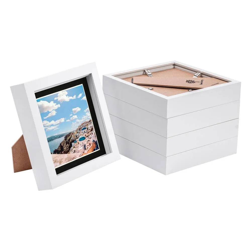 Nicola Spring 6" x 6" White 3D Box Photo Frames - 4" x 4" Mount - Pack of 5 in Black 1